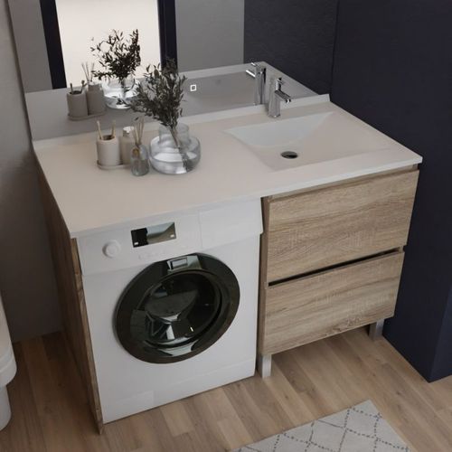 Meuble Pour Lave-linge Idea, Plan Vasque Déportée 124 Cm X 65 Cm- Bois- Vasque à Droite