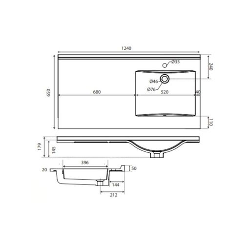 Meuble Pour Lave-linge Idea, Plan Vasque Déportée 124 Cm X 65 Cm- Bois- Vasque à Gauche