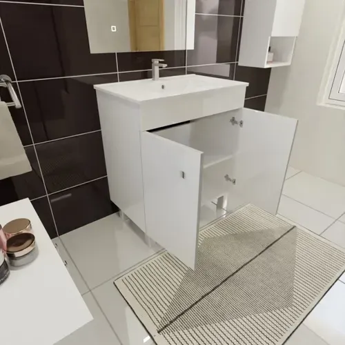 Meuble Salle De Bain Sur Pieds Ecoline 70 Cm - Blanc