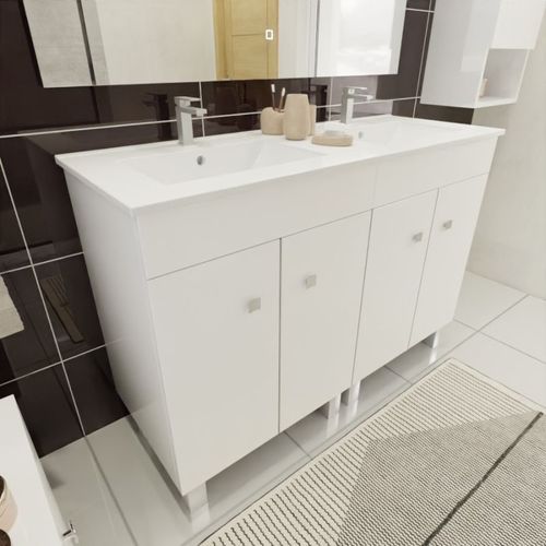 Meuble Double Vasque Sur Pieds Ecoline 120 Cm - Blanc