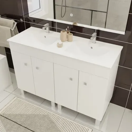 Meuble Double Vasque Sur Pieds Ecoline 120 Cm - Blanc
