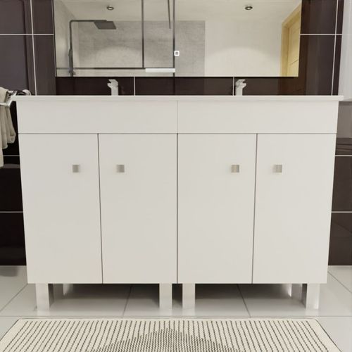 Meuble Double Vasque Sur Pieds Ecoline 120 Cm - Blanc