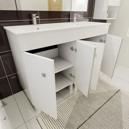 Meuble Double Vasque Sur Pieds Ecoline 120 Cm - Blanc