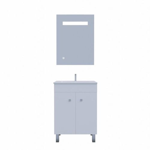 Meuble Ecoline 60 Cm Avec Plan Vasque Et Miroir Elégance Ht80 - Blanc