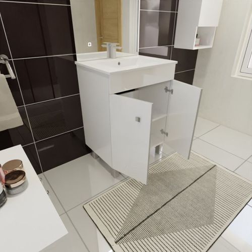 Meuble Ecoline 60 Cm Avec Plan Vasque Et Miroir Elégance Ht80 - Blanc