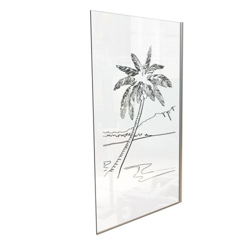 Paroi De Douche Verre Transparent Avec Dessin Mer Et Palmier Palma 120 Cm
