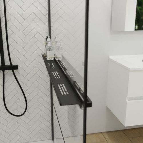 Paroi De Douche Noir Mat Avec Porte-serviette Et Tablette Darky 100 Cm