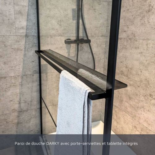 Paroi De Douche Noir Mat Avec Porte-serviette Et Tablette Darky 100 Cm