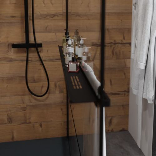 Paroi De Douche Noir Mat Avec Porte-serviette Et Tablette Darky 100 Cm