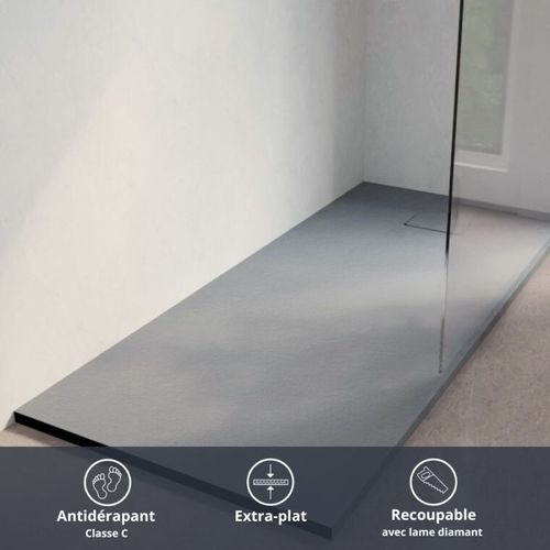 Receveur De Douche 170x80 Cm Extra Plat - Saphir- Gris Ciment