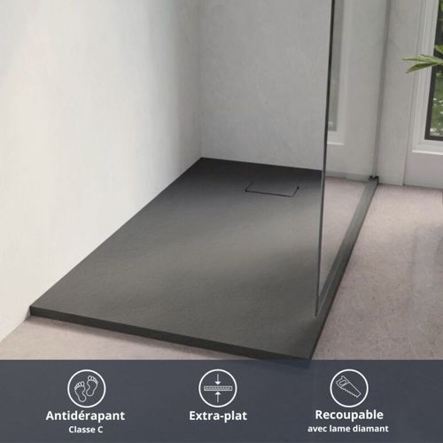Receveur De Douche 140x90 Cm Extra Plat - Saphir- Gris Anthracite