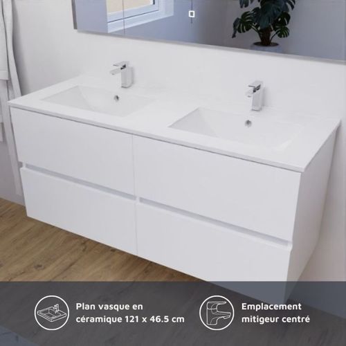 Meuble Double Vasque 120 Cm Rosaly- Blanc- Céramique