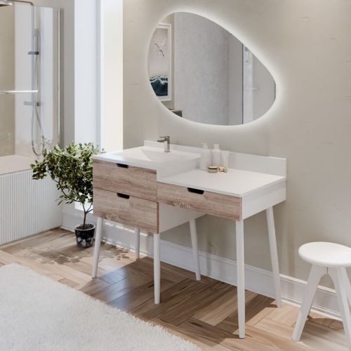 Meuble Vasque Coiffeuse De Salle De Bain Alya 120 Cm + Miroir LED Drop