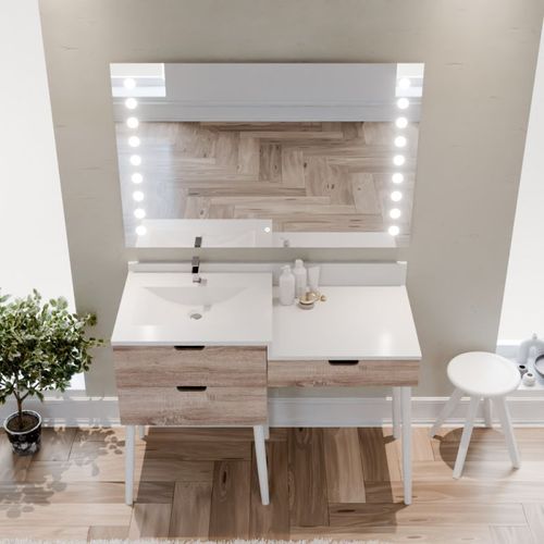 Meuble Vasque Avec Coiffeuse 120 Cm Alya + Miroir LED Starled