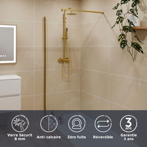 Paroi De Douche Fixe Dorée 110 Cm X 200 Cm Goldy - Verre 8 Mm