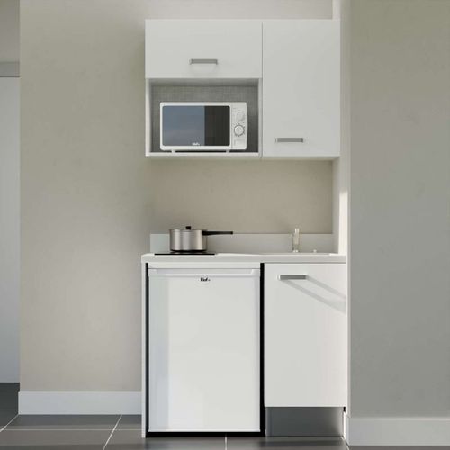 Kitchenette K00 - Blanc - Plan Monobloc Snova évier à Droite - Electroménager Blanc Inclus