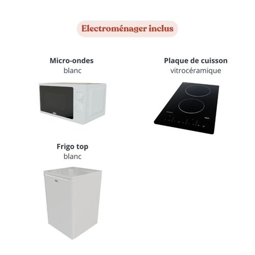 Kitchenette K00 - Blanc - Plan Monobloc Snova évier à Droite - Electroménager Blanc Inclus