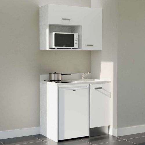Kitchenette K00 - Blanc - Plan Monobloc Snova évier à Droite - Electroménager Blanc Inclus