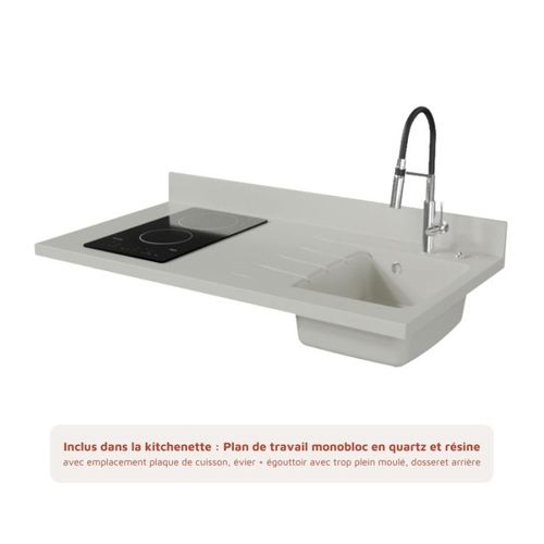 Kitchenette K01 - Gris - Plan Monobloc Snova évier à Droite - Electroménager Blanc Inclus