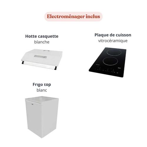 Kitchenette K01 - Gris - Plan Monobloc Snova évier à Droite - Electroménager Blanc Inclus