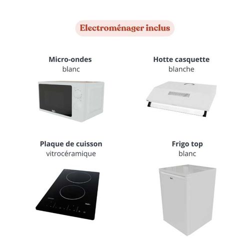 Kitchenette K20 - Bois - Plan Monobloc Snova évier à Droite - Electroménager Blanc Inclus