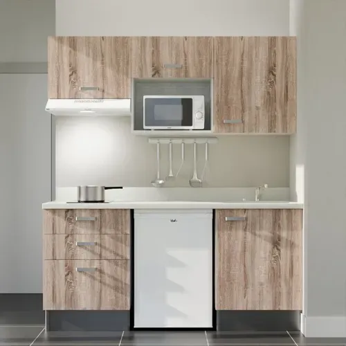 Kitchenette K20 - Bois - Plan Monobloc Snova évier à Droite - Electroménager Blanc Inclus