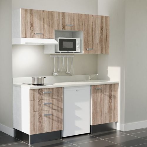 Kitchenette K20 - Bois - Plan Monobloc Snova évier à Droite - Electroménager Blanc Inclus