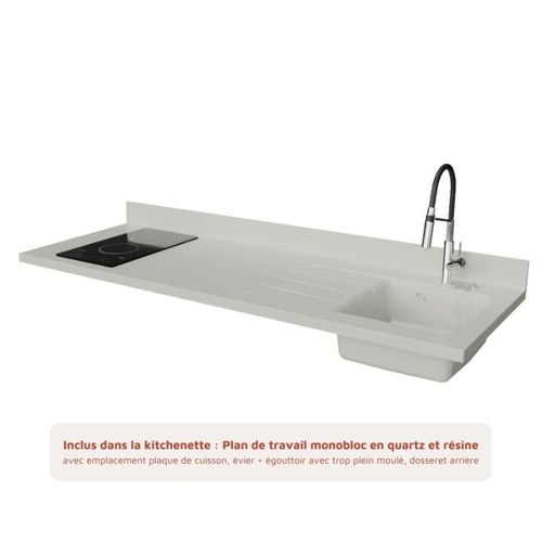 Kitchenette K20 - Bois - Plan Monobloc Snova évier à Droite - Electroménager Blanc Inclus