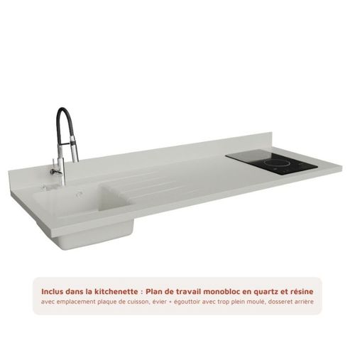 Kitchenette K20 - Blanc - Plan Monobloc Snova évier à Gauche - Electroménager Blanc Inclus
