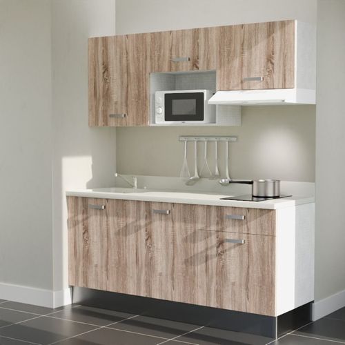 Kitchenette K30 - Bois - Plan Monobloc Snova évier à Gauche - Electroménager Blanc Inclus