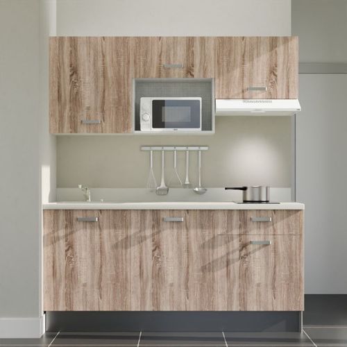 Kitchenette K30 - Bois - Plan Monobloc Snova évier à Gauche - Electroménager Blanc Inclus