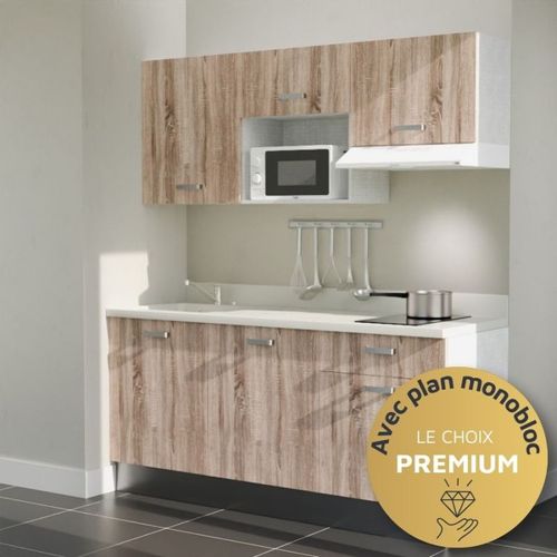 Kitchenette K30 - Bois - Plan Monobloc Snova évier à Gauche - Electroménager Blanc Inclus