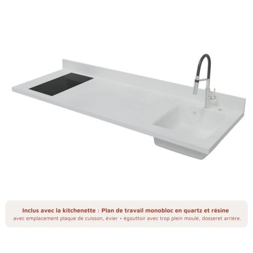 Kitchenette K30 - Blanc - Plan Monobloc Snova évier à Droite - Electroménager Blanc Inclus
