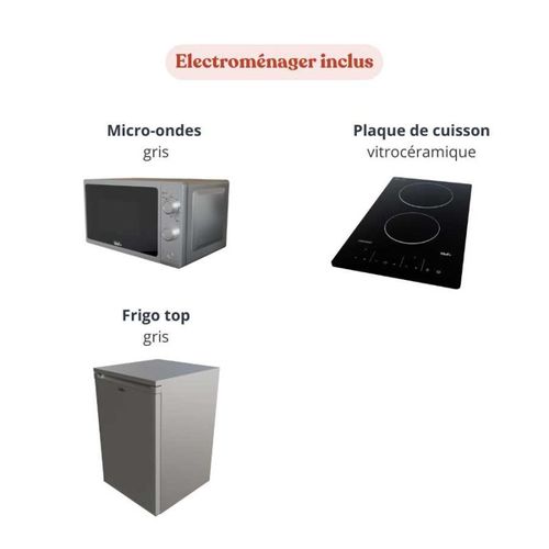 Kitchenette K07 - Bois - Plan Monobloc Snova évier à Droite - Electroménager Inox Inclus