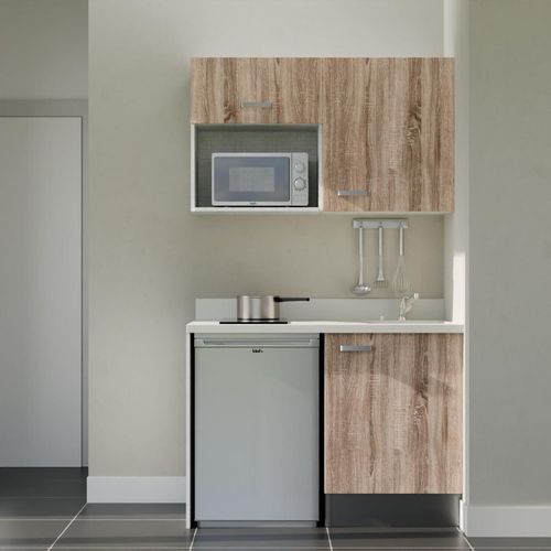 Kitchenette K07 - Bois - Plan Monobloc Snova évier à Droite - Electroménager Inox Inclus