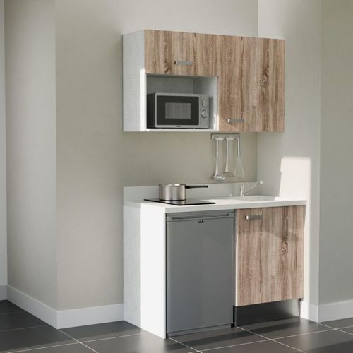 Kitchenette K07 - Bois - Plan Monobloc Snova évier à Droite - Electroménager Inox Inclus