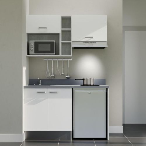 Kitchenette K13 - Blanc - Plan Monobloc Cromo évier à Gauche - Electroménager Inox Inclus