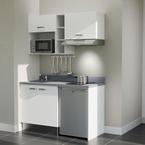 Kitchenette K13 - Blanc - Plan Monobloc Cromo évier à Gauche - Electroménager Inox Inclus