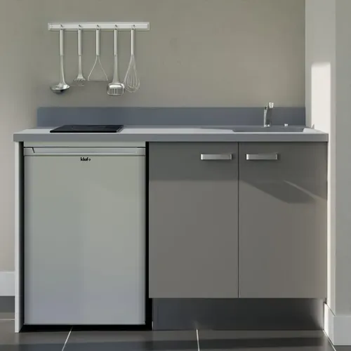 Kitchenette K17 - Gris - Plan Monobloc Cromo évier à Droite - Electroménager Inox Inclus
