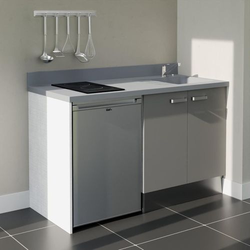Kitchenette K17 - Gris - Plan Monobloc Cromo évier à Droite - Electroménager Inox Inclus