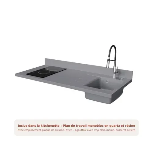 Kitchenette K17 - Gris - Plan Monobloc Cromo évier à Droite - Electroménager Inox Inclus