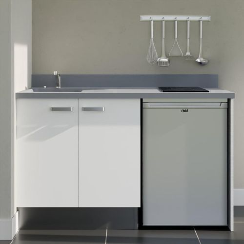 Kitchenette K17 - Blanc - Plan Monobloc Cromo évier à Gauche - Electroménager Inox Inclus
