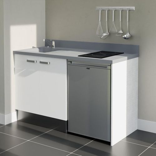 Kitchenette K17 - Blanc - Plan Monobloc Cromo évier à Gauche - Electroménager Inox Inclus