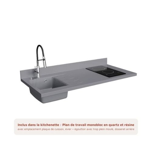 Kitchenette K17 - Blanc - Plan Monobloc Cromo évier à Gauche - Electroménager Inox Inclus