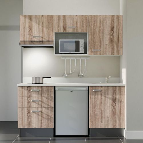 Kitchenette K20 - Bois - Plan Monobloc Snova évier à Droite - Electroménager Inox Inclus