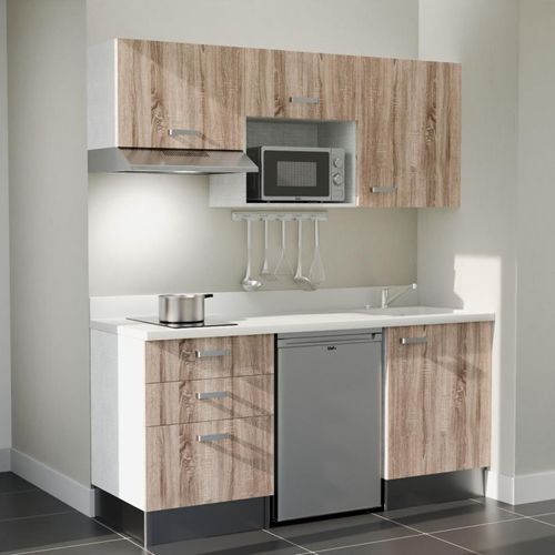 Kitchenette K20 - Bois - Plan Monobloc Snova évier à Droite - Electroménager Inox Inclus