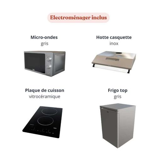 Kitchenette K20 - Blanc - Plan Monobloc Snova évier à Gauche - Electroménager Inox Inclus