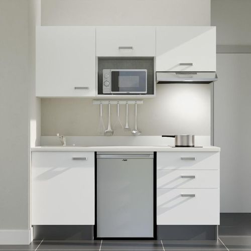 Kitchenette K20 - Blanc - Plan Monobloc Snova évier à Gauche - Electroménager Inox Inclus