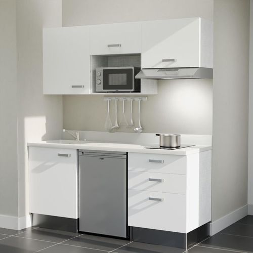 Kitchenette K20 - Blanc - Plan Monobloc Snova évier à Gauche - Electroménager Inox Inclus