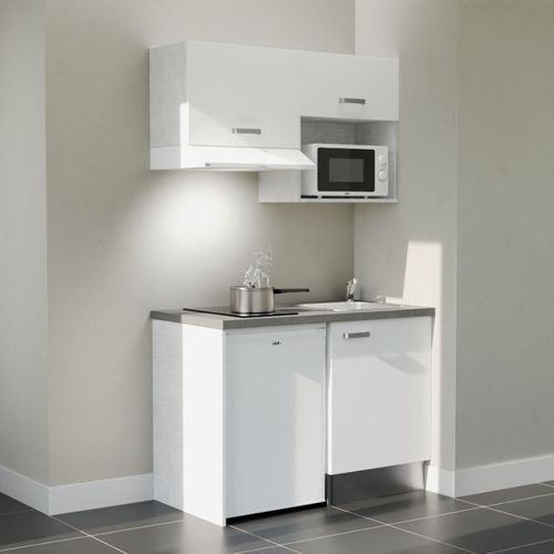 Kitchenette K02 - Façades : Blanc - Plan Travail : Gris Béton - Crédences : Non - électro : Blanc